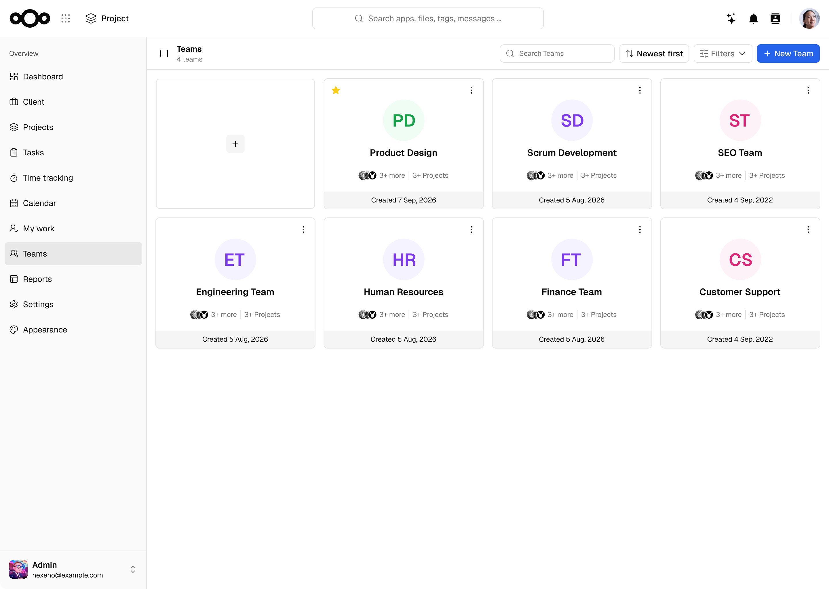Nexeno Projects — team management view