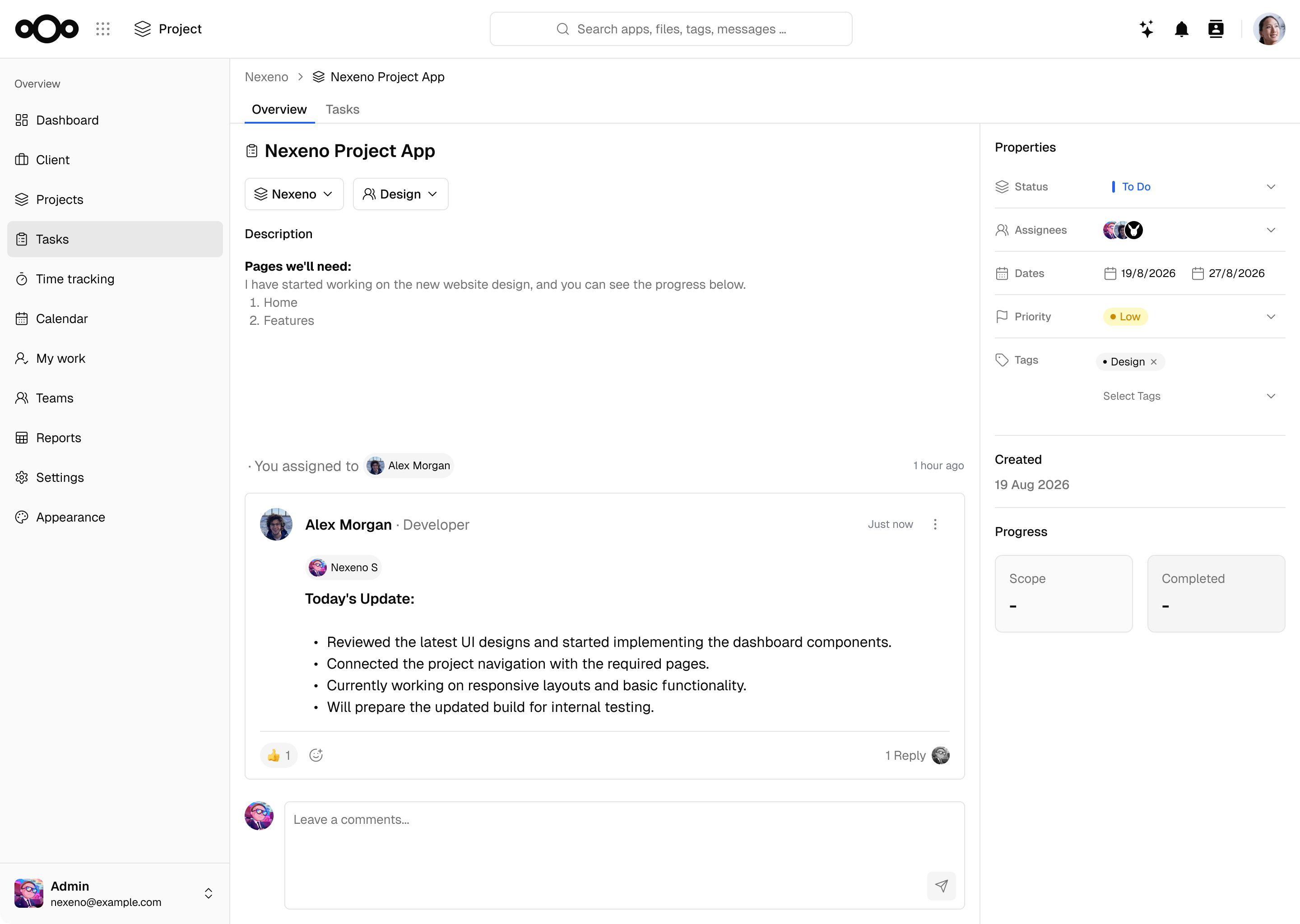 Nexeno Projects — task view