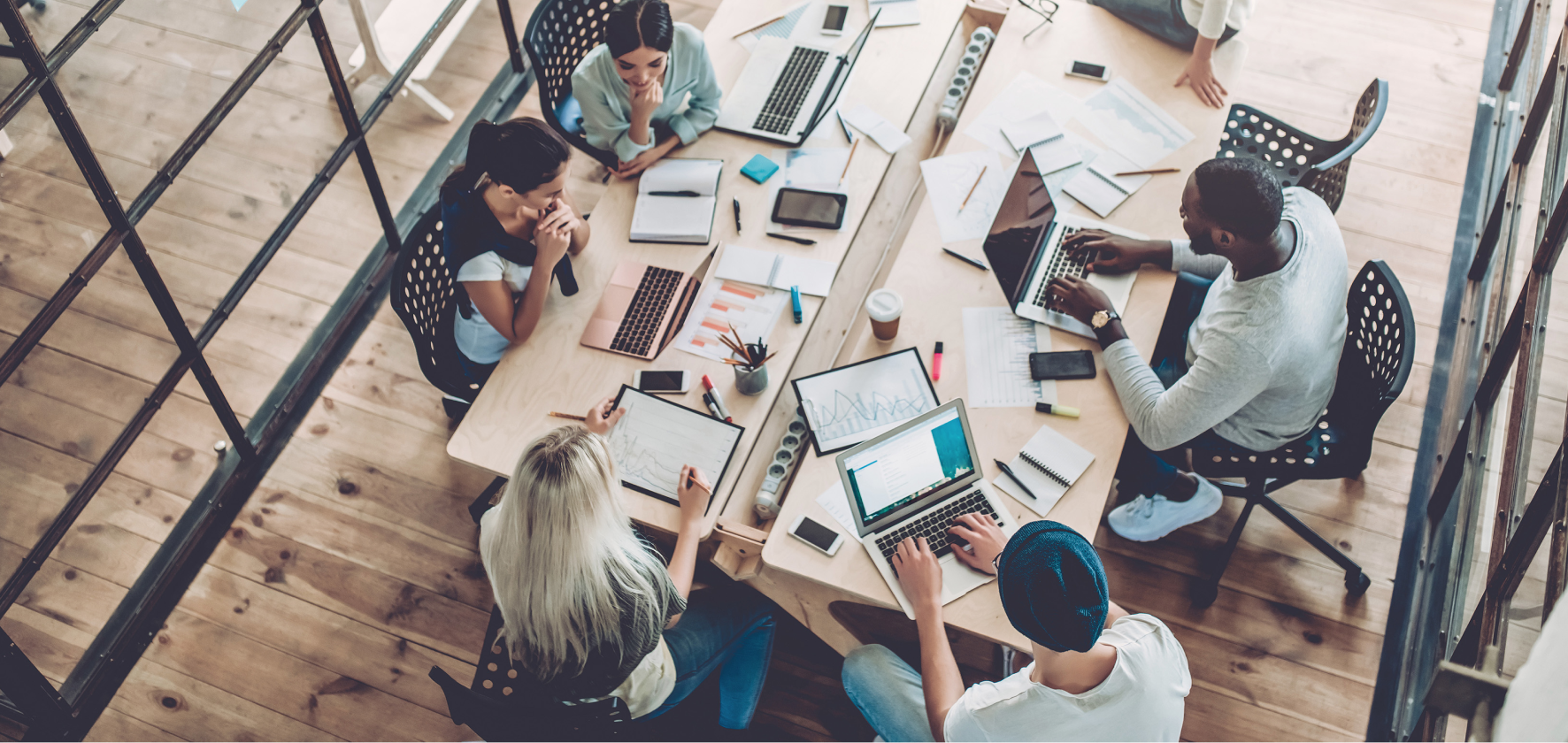 Team collaborating around a table