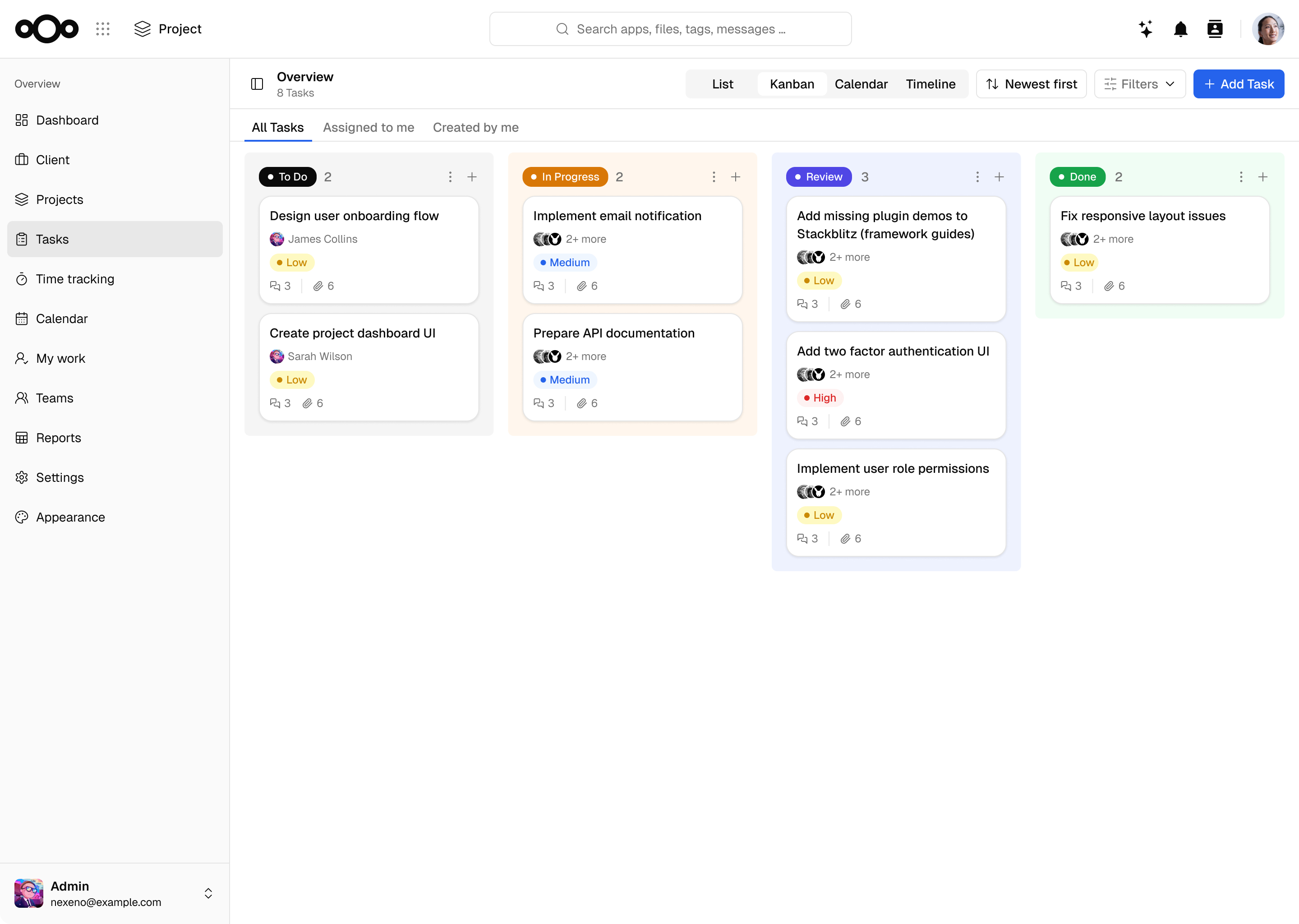 Nexeno Projects — kanban board view