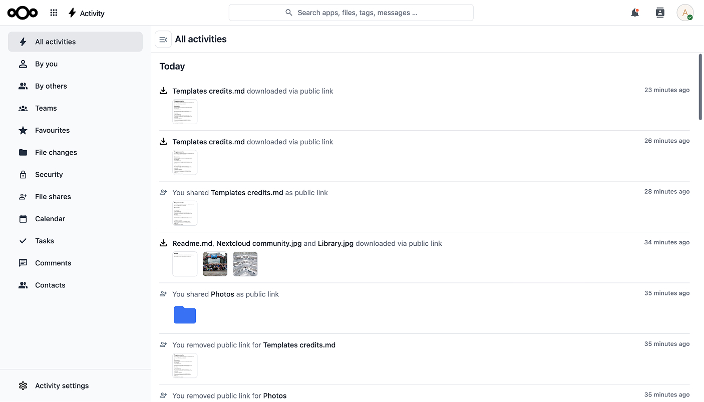 Nextcloud Activity — redesigned with Nexeno theme
